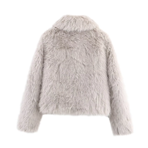 Chaqueta Corta De Piel Sintética Para Mujer Moda Color Sólido Cierre De Cremallera Solapa Manga Larga Abrigo Cálido