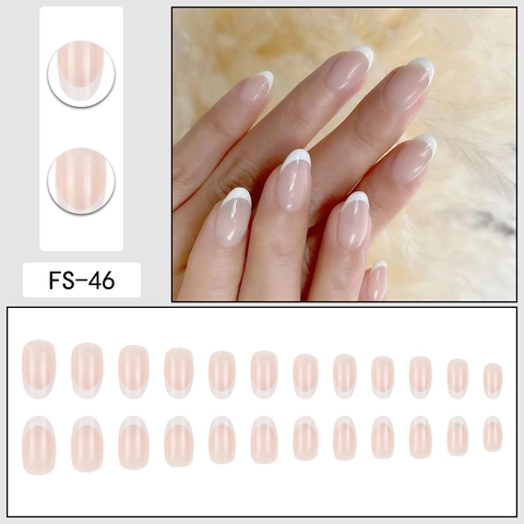 Unghie Finte Francesi Forma Mandorla Punta Bianca Base Rosa Nude Plastica Rimovibile Manicure Per Donne