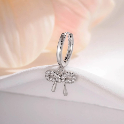 Bow Pendant Hoop Earrings Micro Inlaid Zircon Sparkling Copper Silver Color Dainty Jewelry For Women