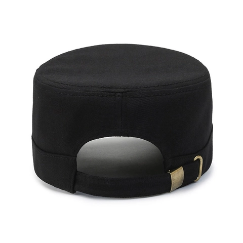 Men Cadet Cap Flat Top Military Hat Cotton Canvas Adjustable Back Metal Buckle Outdoor Leisure Fashion Solid Color Men