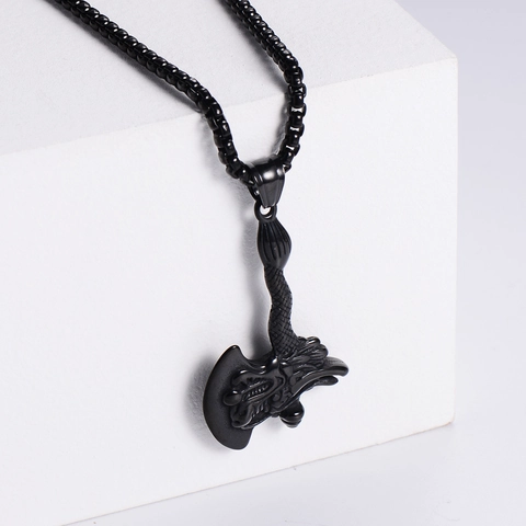 Collar Colgante Hacha Dragón Vintage Hombre Acero Inoxidable 304 Chapado En Oro Retro Vikingo Punk Gótico Hip Hop
