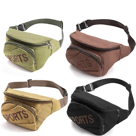 Large Canvas Waist Bag Multi Pocket Sports Fanny Pack Outdoor Crossbody Chest Bag Adjustable Belt Solid Color Durable Unisex
