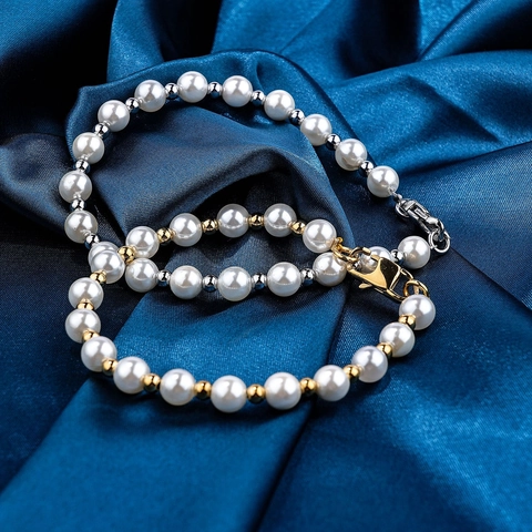 Elegante Bracciale Di Künstliche Perle Di Conchiglia Con Perline In Acciaio Inossidabile Gioielli Di Moda Ipoallergenici Per Donne
