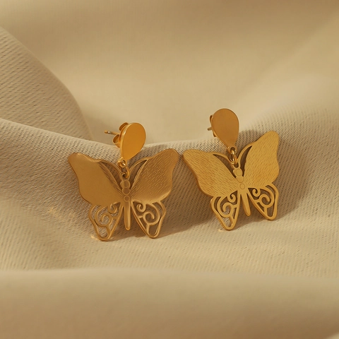 Pendientes de Mariposa Calados de Acero Inoxidable para Mujer Bañados en Oro Patrón de Animal Personalizado Joyería INS