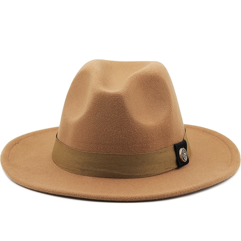 Classic Wide Brim Fedora Hat British Style Felt Jazz Cap With Ribbon Band And Metal Emblem Unisex Outdoor Casual