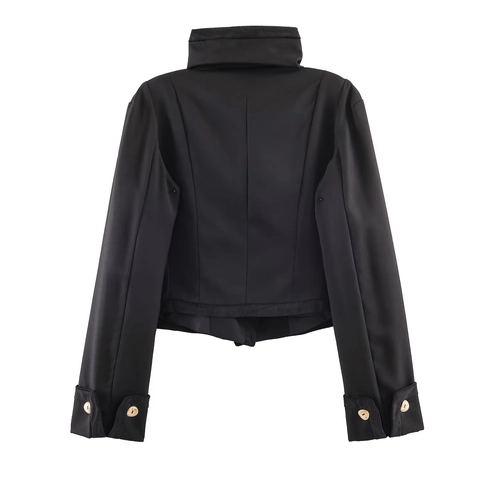 Kort Damesjack Opstaande Kraag Gouden Knopen Corduroy Patchwork Lange Mouwen Gothic Slim Bovenkleding