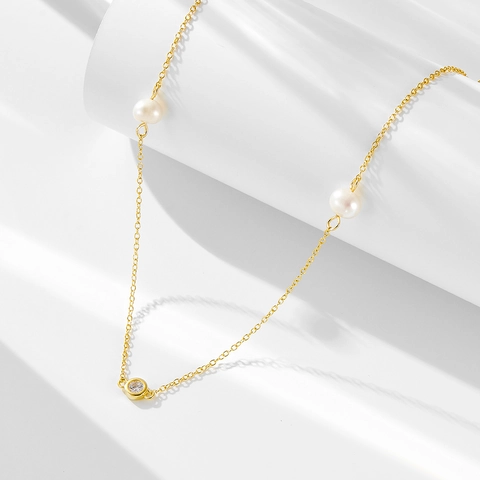 925 Sterling Silver Natural Freshwater Pearl Necklace For Women Light Luxury Zirconia Choker Gold Silver Plated Jewelry