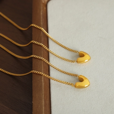 Collar Con Colgante De Corazón De Acero Inoxidable Chapado En Oro Pulido Espejo Joyería Minimalista Para Mujer