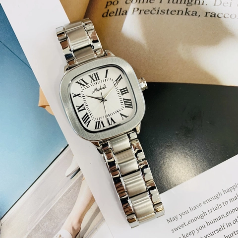 Orologio Quarzo Donna Quadrante Quadrato Numeri Romani Cinturino Acciaio Inossidabile Impermeabile Elegante Vintage Business Polso