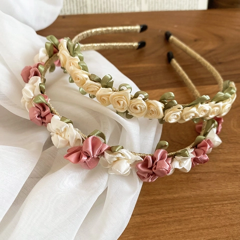 Serre-tête À Fleurs De Rose En Tissu Fait Main 3D Ruban Floral Élégant Style Français Accessoires Cheveux Femmes
