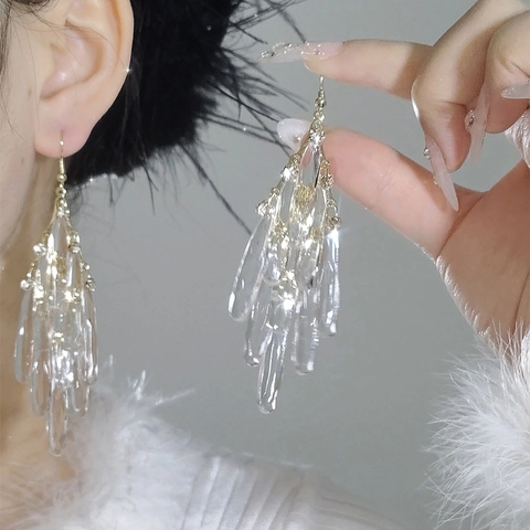 Orecchini A Pendente Con Nappa Lampadario Per Donna Goccia D'acqua In Acrilico E Strass In Lega Gioielli Eleganti Chic