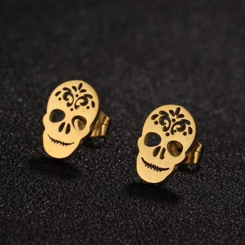 Skull Stud Earrings Stainless Steel Hollow Out Punk Hip Hop Gothic Halloween Party Jewelry For Women Men