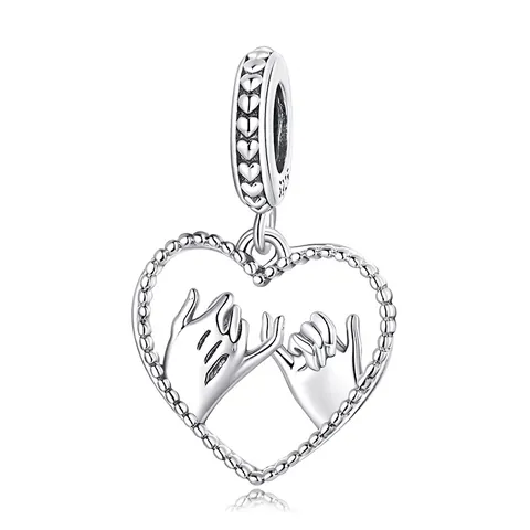 Pinky Swear Promise Heart Charm 925 Sterling Silver Hollow Hand In Hand Bead For DIY Bracelet Necklace Romantic Gift Women