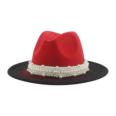 Chapeau Fedora En Feutre Dégradé Avec Künstliche Perles Large Bord Chapeau De Jazz Style Vintage Femmes Automne Hiver