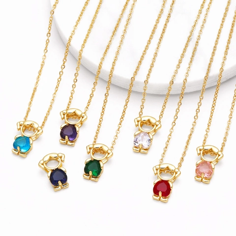 Girl Pendant Necklace Copper Gold Plated With Heart Shaped Colorful Zircon Clavicle Chain Minimalist Jewelry For Women