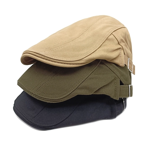 Men Vintage Ivy Cap Cotton Twill Retro British Style Flat Cap Adjustable Metal Buckle Outdoor Sun Protection