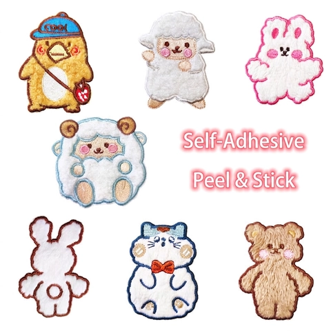 Cute Cartoon Animal Embroidery Patches Self Adhesive Plush Iron On Patches For Clothing DIY Phone Case Decoration