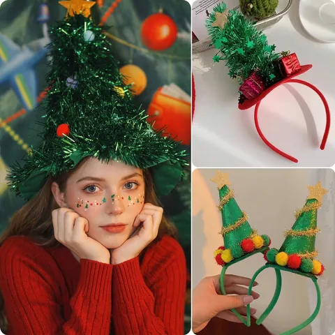 Cerchietto Natalizio per Donna Ragazza Fascia per Capelli con Corna di Renna Paillette Luccicanti Cappello Albero di Natale Accessori per Capelli Festa di Capodanno