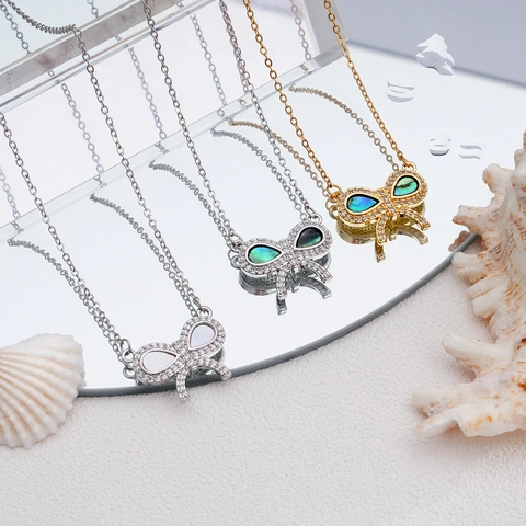 Elegante Collana Con Ciondolo a Farfalla in Rame Con Strass in Madreperla Intarsiato Catena Da Clavicola Per Donna Gioielli Di Moda