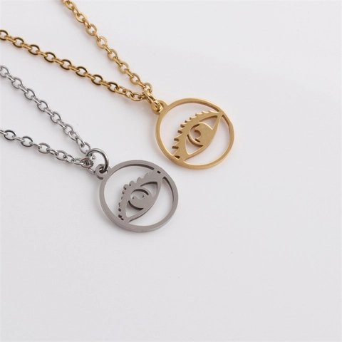 Evil Eye Anhänger Halskette Edelstahl Hohl Rund Minimalistisch O-Kette Schmuck Für Frauen Mode Accessoire
