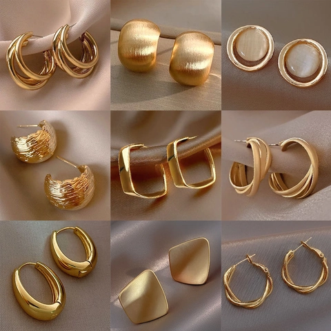 Vintage Metal Geometric Stud Earrings For Women With Silver Post Rhinestone Artificial Pearl Gold Fashion Jewelry Earrings