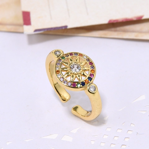 Anello Regolabile In Rame Placcato Oro 18K Con Zirconi Colorati Malocchio Cuore Design Sole Gioielli Di Moda Donna