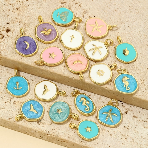 Ciondoli Smalto Animale Marino Cuore Croce Rame Placcato Oro DIY Collana Bracciale Creazione Gioielli Vintage