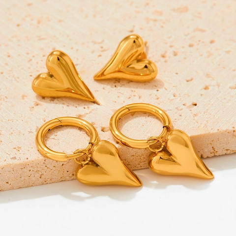 Gouden Roestvrijstalen Hart Oorbellen Met Ring En Knop Stijlen Retro Minimalistische Sieraden Voor Dames