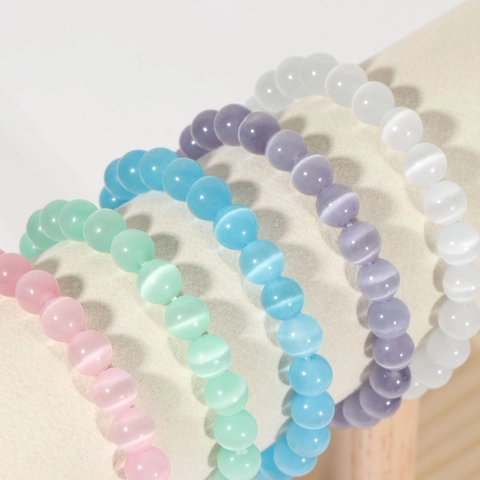 Bracciale Di Perle In Pietra Occhio Di Gatto Semplice Elegante Corda Elastica Gioielli Moda Versatile Per Donna