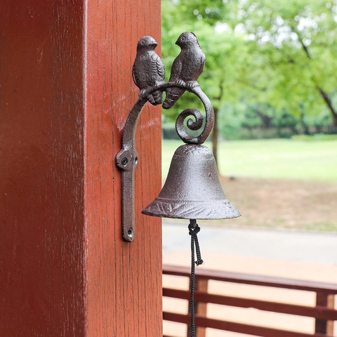 Vintage Cast Iron Wall Doorbell Bird Decorative Hanging Dinner Bell Pull Cord For Garden Patio Outdoor Retro Style