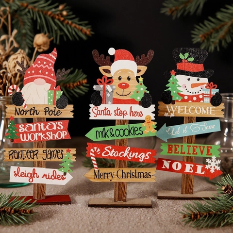 Décorations De Noël En Bois Panneau Signalisation Fêtes Table Bonhomme Neige Renne Gnome Style Ferme Hiver Décoration Maison