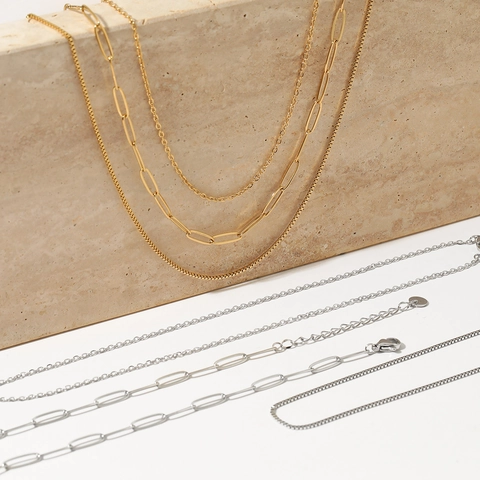 Layered Necklaces Stainless Steel Waterproof Sweatproof Paperclip Box Chain Minimalist Jewelry For Women