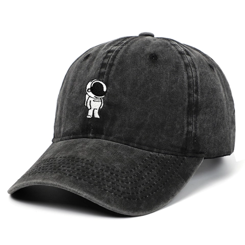 Astronaut Embroidery Baseball Cap Washed Cotton Distressed Retro Adjustable Outdoor Sun Hat For Men Women