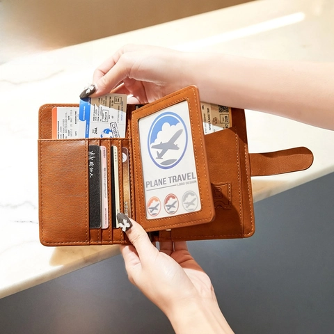 Porta Passaporto In Pelle PU Blocco RFID Portafoglio Da Viaggio Tinta Unita Logo Aereo Organizzatore Di Carte