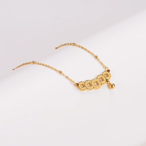 Collana Con Pendente Monete Cinque Imperatori Con Campanello Placcato Oro 18K Acciaio Inossidabile 304 Donna
