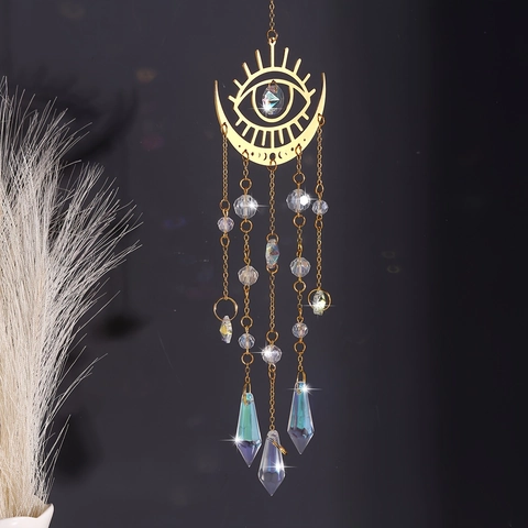 Κρύσταλλο Sun Catcher Χρυσό Μεταλλικό Φεγγάρι Ήλιος Αστέρια Κρεμαστό Διακοσμητικό Rainbow Maker Για Παράθυρο Κήπο Boho