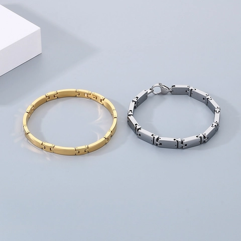 Herren Edelstahl Armband Minimalistischer Industriestil Blockglieder Kette Polierter Schmuck Geschenk