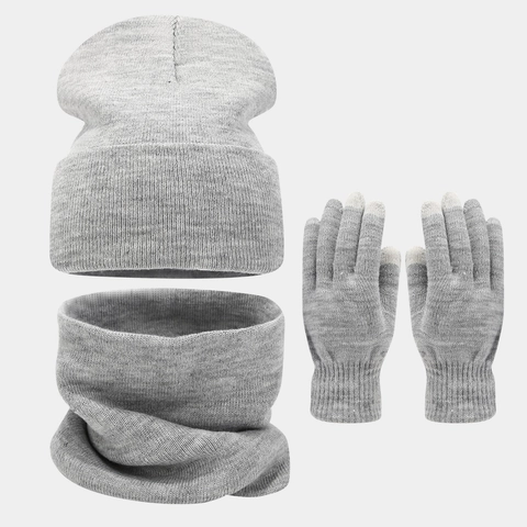 Gorro De Invierno Calentador De Cuello Y Guantes Táctiles Acrílico Tejido Color Sólido Cálido Exterior Para Hombres Mujeres