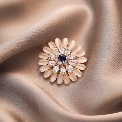 Spilla a Fiore Rotante per Donna Placcata in Oro con Pietra Blu Occhio di Gatto Strass Gioielli alla Moda Accessorio per Abito Sciarpa