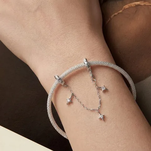 Cadena de Seguridad Starburst de Plata de Ley 925 Auténtica Circonia Incrustada Dije de Estrella Joyería para Mujer