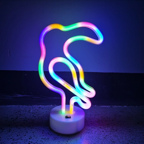 LED Toucan Bird Neon Light Rainbow Multicolored Desktop Atmosphere Lamp With Base Battery USB Powered For Christmas Decor