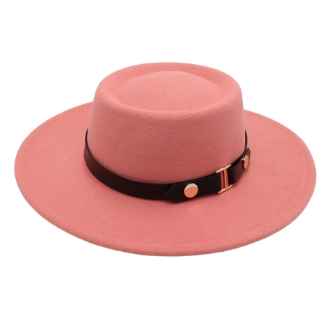 Chapeau Boater À Bord Large Sommet Plat Feutre De Laine Style Français Vintage Hepburn Élégant Rétro Décoration De Boucle De Ceinture