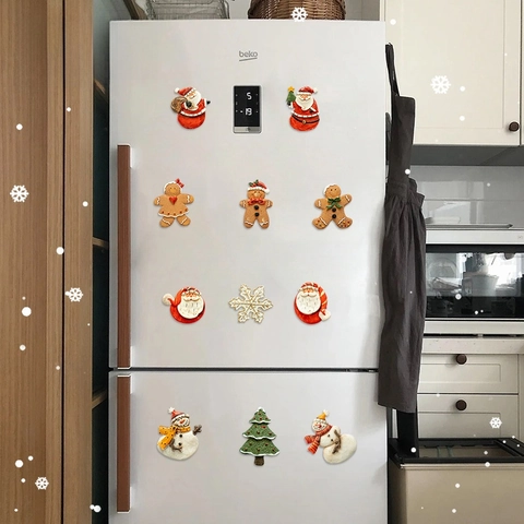 Christmas Refrigerator Magnets 3D Resin Santa Claus Gingerbread Man Snowman Holiday Fridge Stickers Home Decor Accessory
