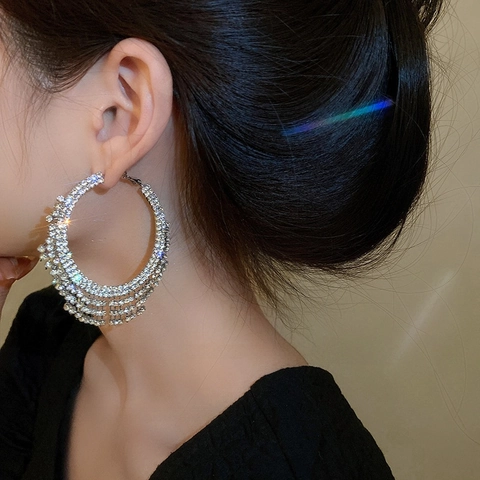 Luxe Koperen Strass Kwastje Creolen Voor Dames Westerse Stijl Overdreven Cirkel Hart Vlinder Hangende Oorbellen Met Zilveren Stift