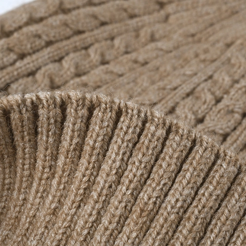 Cable Knit Beanie Hat For Men Women Faux Rabbit Fur Fleece Lined Winter Warm Thick Cuffless Outdoor Windproof Soft Cap
