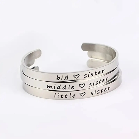 Bracelet Jonc En Acier Inoxydable Gravé Coeur Ajustable Ouvert C Bangle Cadeau Pour Soeurs Bijoux Femmes