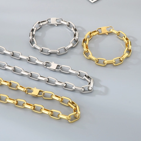 Collar Y Pulsera De Cadena De Eslabones Cuadrados De Acero Inoxidable Diseño Cubano Minimalista Para Hombres Mujeres Accesorio De Moda