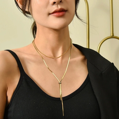 Collana Lunga Da Maglione In Acciaio Al Titanio Catena A Serpente Perla Scorrevole Regolabile A Forma Di Y Gioielli Eleganti