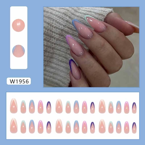 French Press On Nails Colorful Almond Shape ABS Plastic Glossy Removable Fake Nails For Women