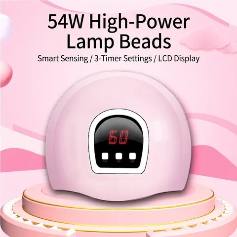 LED UV Nail Lamp 54W High Power Professional Gel Polish Curing Light With Smart Sensor LCD Display Timing Settings Pink Manicure Tool